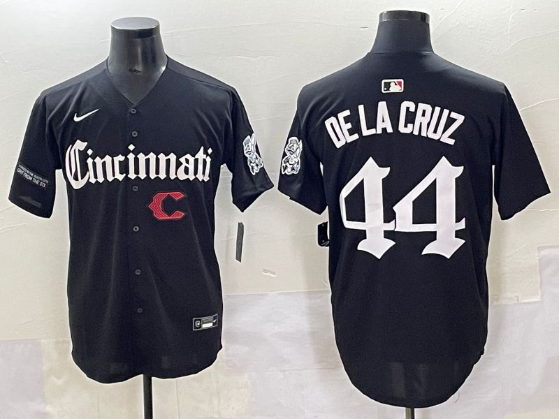 Men 2025 Cincinnati Reds #44 Delacruz Black Five generations Joint Name Nike MLB Jersey style 15